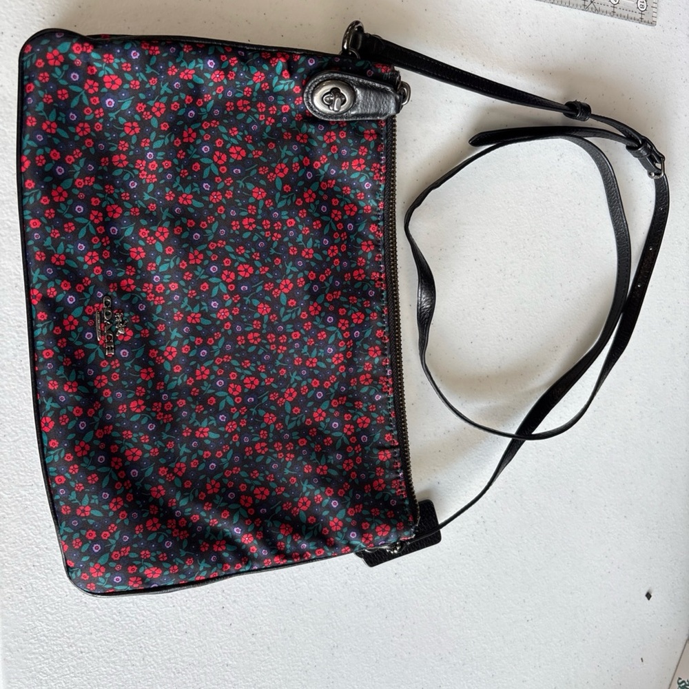 Coach Black and Red Floral Crossbody Bag